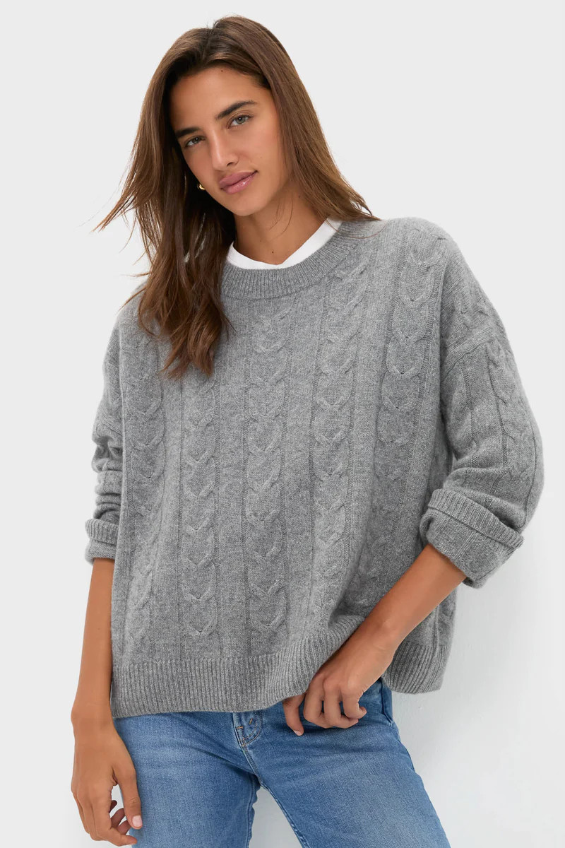 Shadow Gray Cashmere Eloise Cable Knit Sweater | Tuckernuck (US)