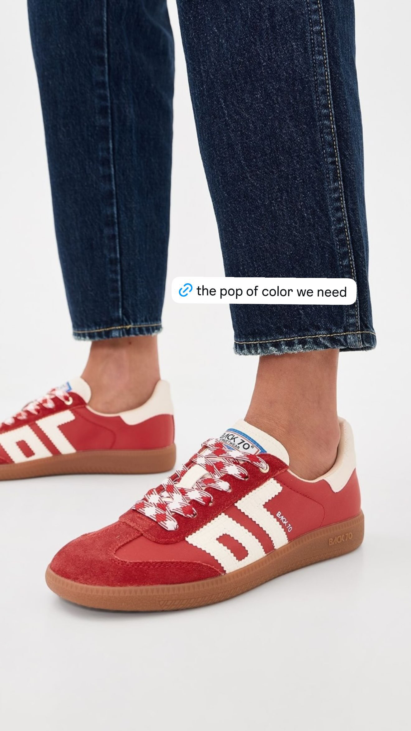 the pop of color we need for fall ❤️ such a fun sneaker to break up all the brown, denim, and neutrals we’ll be wearing on repeat. i love the retro shape, gum sole, and mixed red + cream details, and they’d be so cute with straight-leg jeans, wide-leg denim, or even a simple sweater dress. 

 
