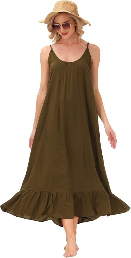 BUENOS NINOS Women's V Neck Floral Maxi Dress Boho Printed Adjustable Spaghetti Strap Ethnic Beac... | Amazon (US)