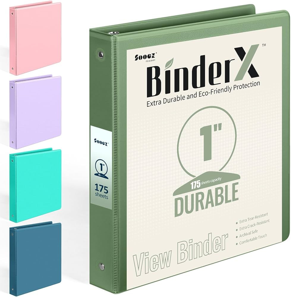 BinderX Extra Durable 3 Ring Binder, Round Rings 1 Inch Binder, Fits 175 Sheets of 8.5x11 Paper, ... | Amazon (US)