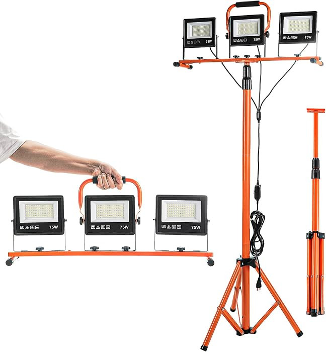 30000 Lumen Work Lights with Stand, 3 Adjustable Head LED Work Light with Foldable Stand and 16FT... | Amazon (CA)