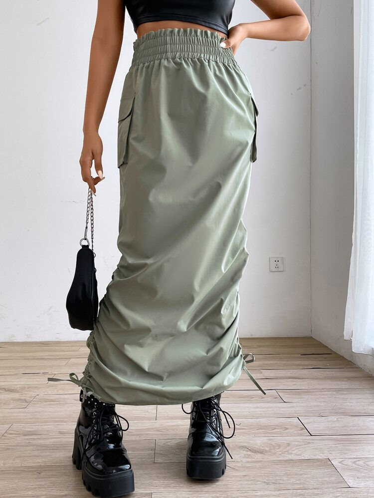 Drawstring Side Flap Pockets Paper Bag Waist Cargo Skirt | SHEIN
