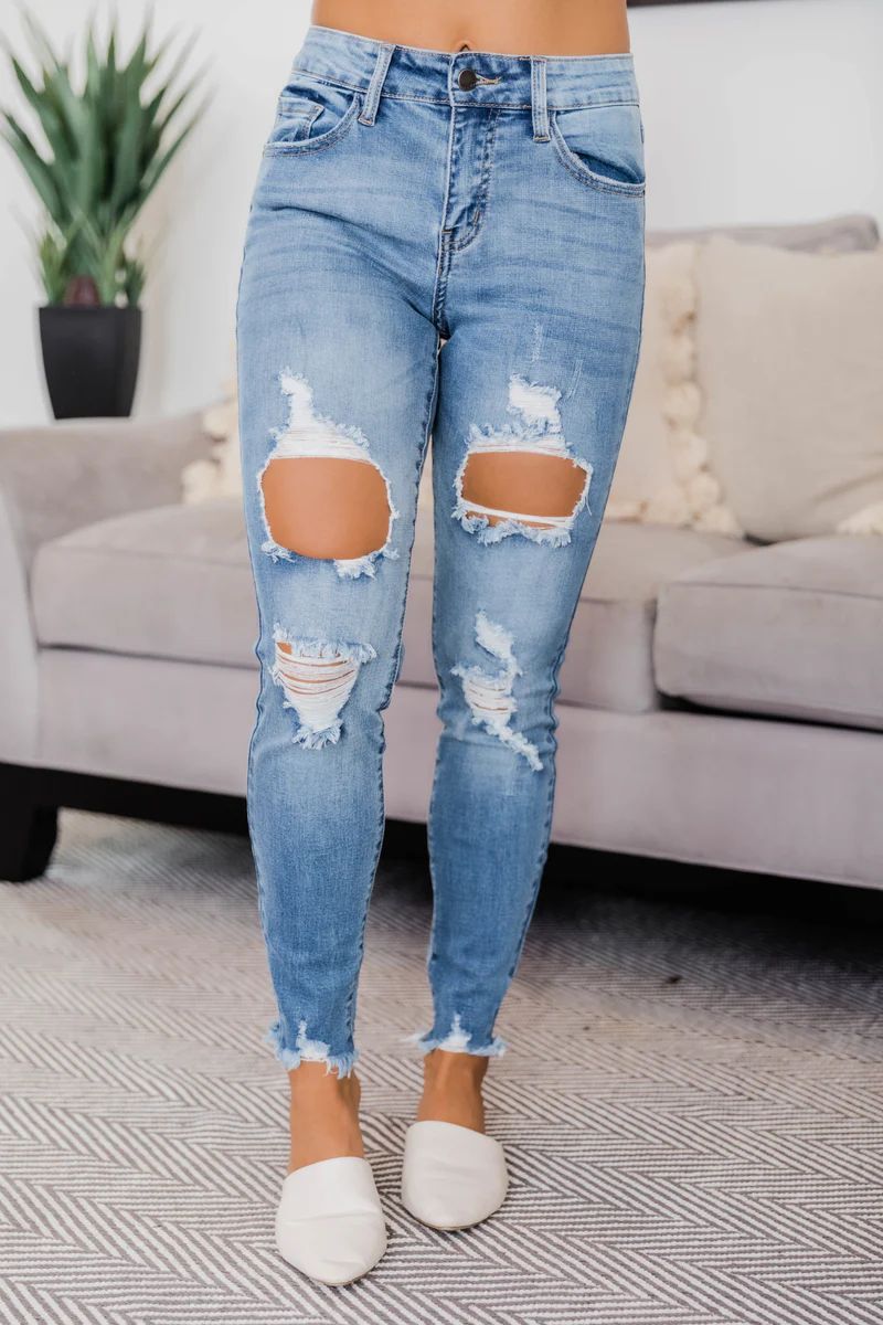 Sharon Distressed Jeans Medium Wash | The Pink Lily Boutique