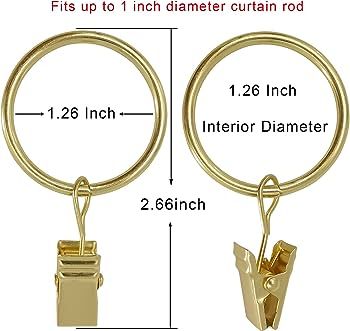 AMZSEVEN 40 Pack Curtain Rings with Clips, Drapery Clips Rings, Hangers Drapes 1.26 Inch Interior... | Amazon (US)