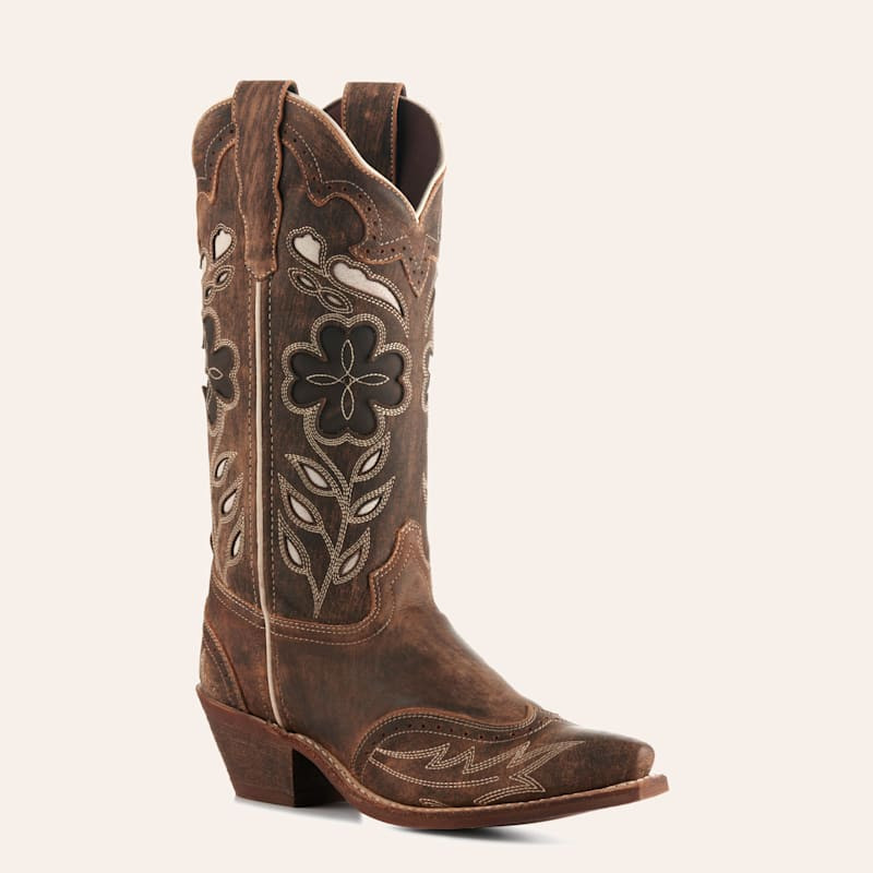 Laredo Women's Zuri Distressed Brown Floral Inlays Snip Toe Cowboy Boots | Cavender's