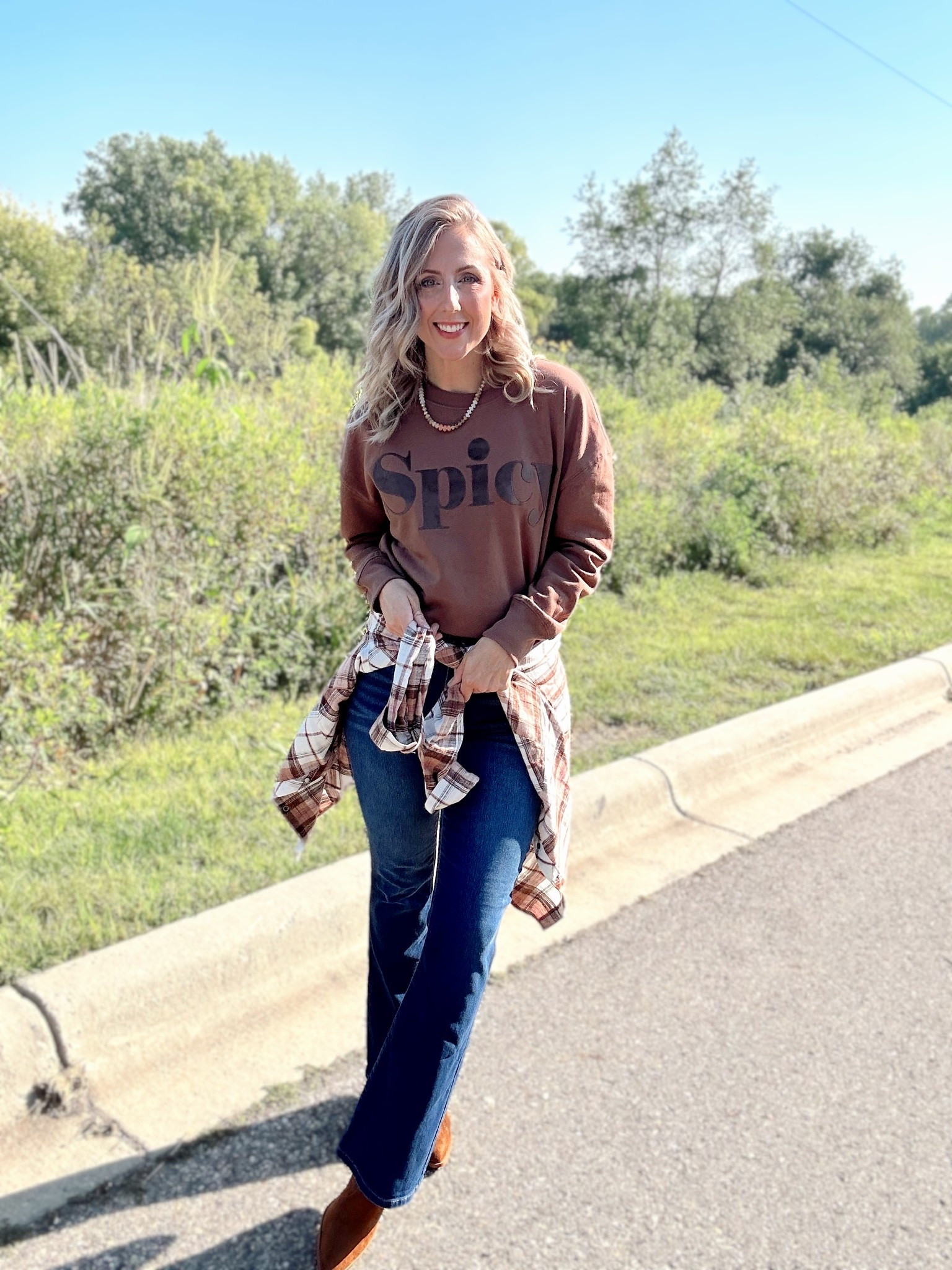 Wearing small in plaid and sweatshirt and size 4 in jeans

#LTKmomlife #LTKSaleAlert #LTKootd