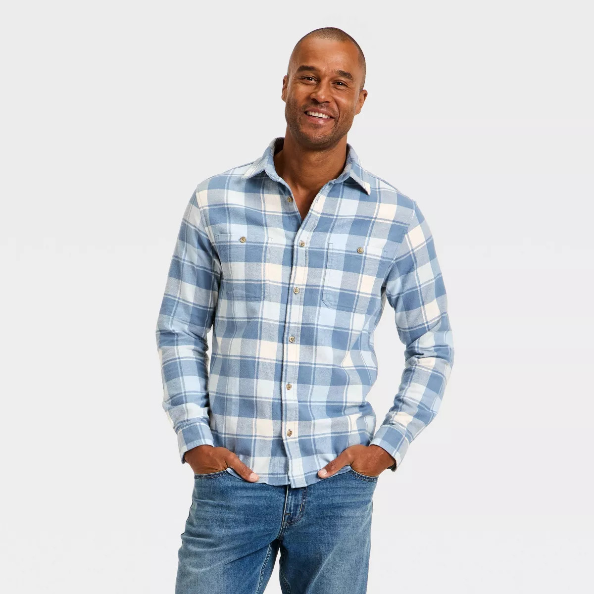 Men's Long Sleeve Flannel Shirt - Goodfellow & Co\u2122 Blue S | Target