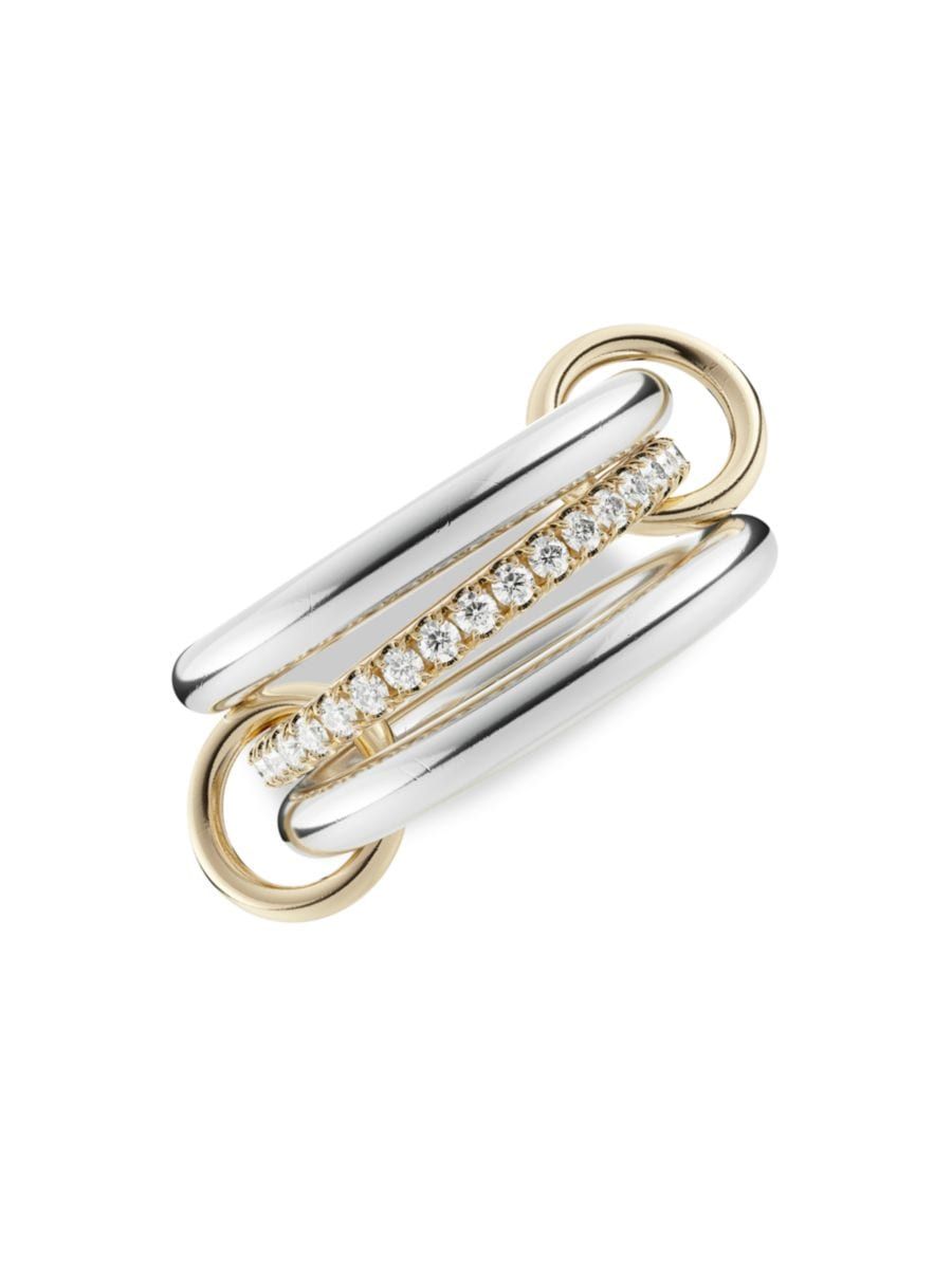 Spinelli Kilcollin Libra Petite Sterling Silver, 18K Yellow Gold &amp; Diamond 3-Link Ring | Saks Fifth Avenue