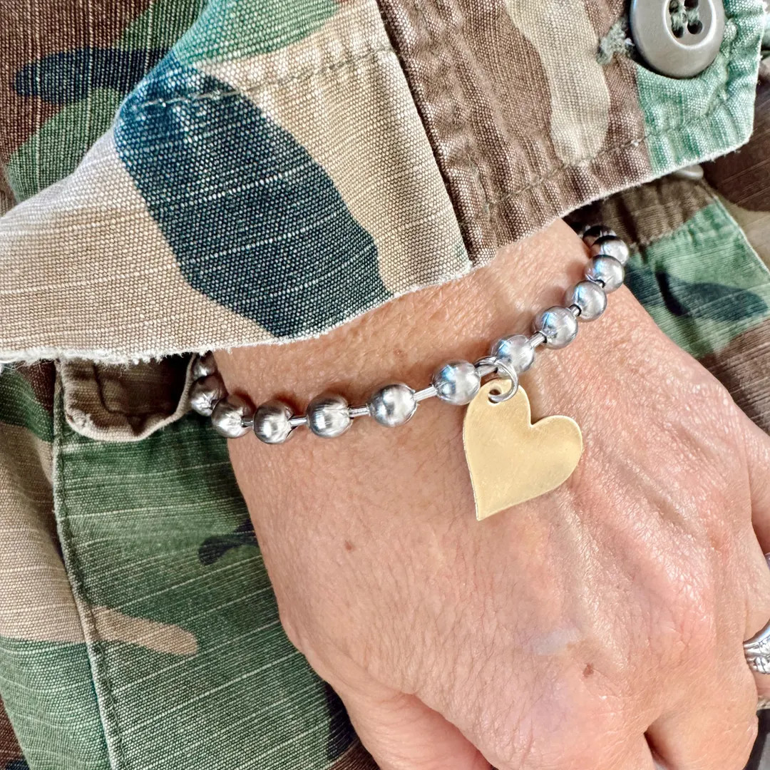 Stainless Steel Heart Charm Bracelet - Raw Brass and Stainless Steel, Perfect Mixed Metal Bracele... | Etsy (US)
