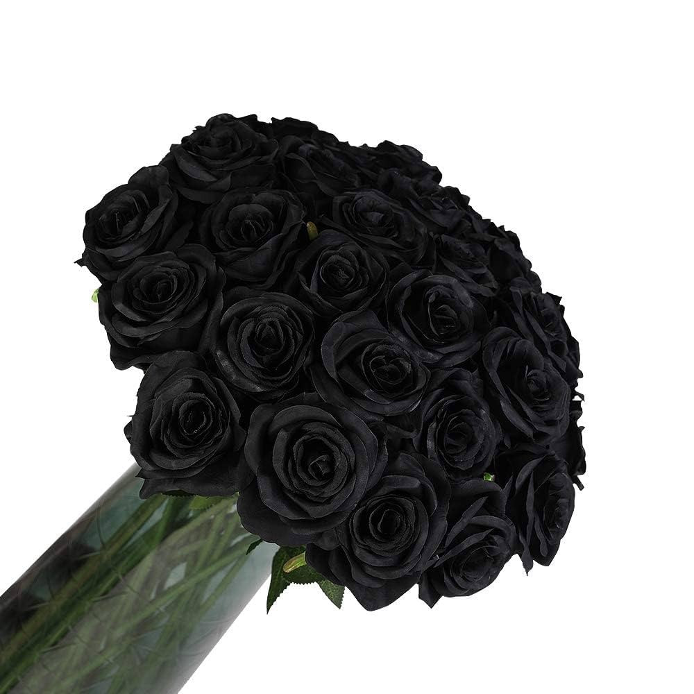 Laelfe 12 PCS Artificial Flowers Black Roses, Fake Silk Flower Long Stem Artificial Black Rose fo... | Amazon (US)