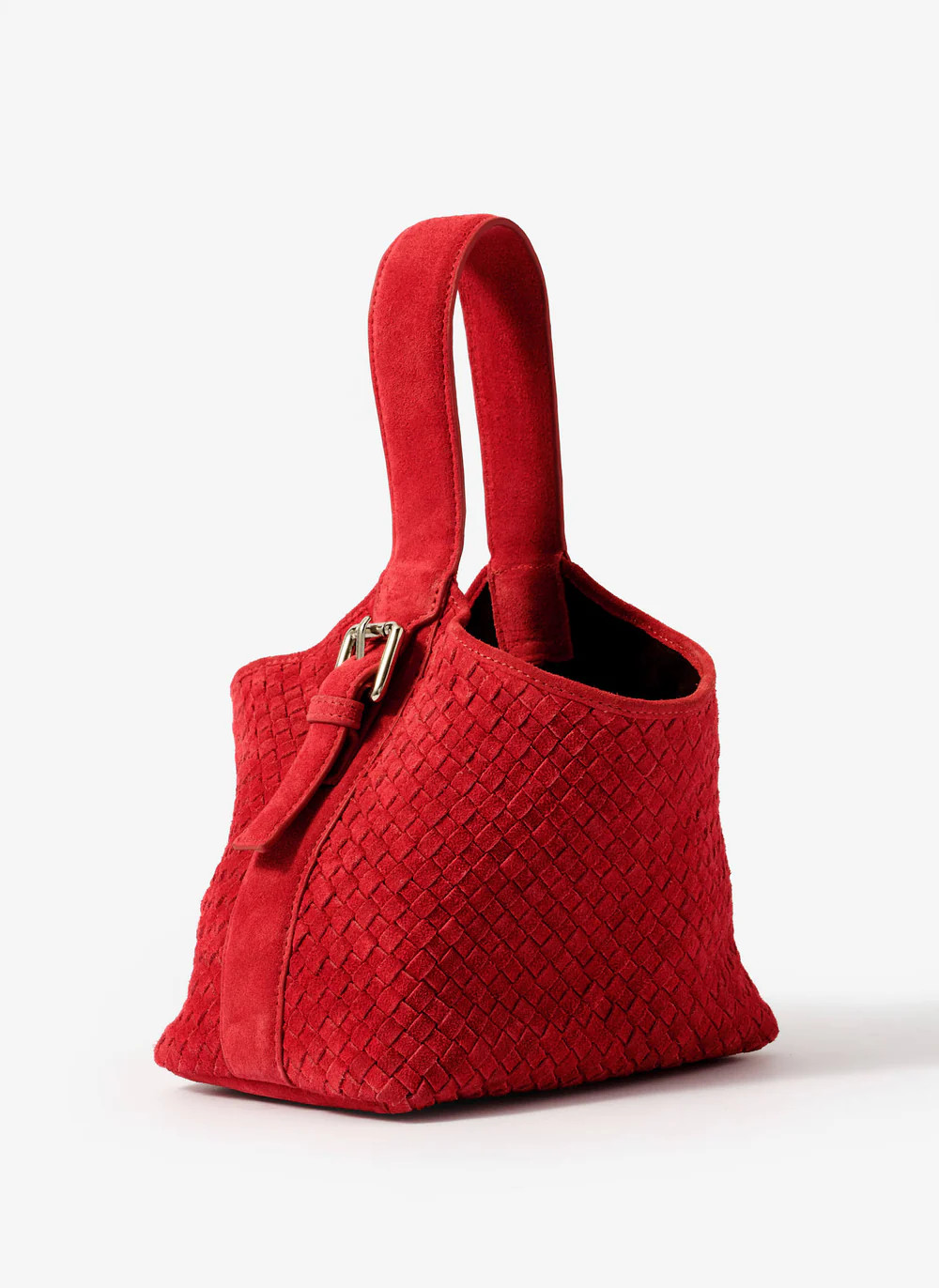 Lola Red Suede Woven Bucket Bag | Mint Velvet