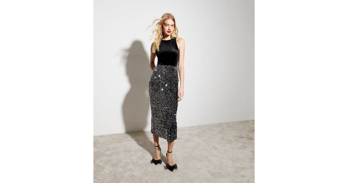 Silver Velvet Sequin Midaxi Skirt
						
						Add to Saved Items
						Remove from Saved Items | New Look (UK)