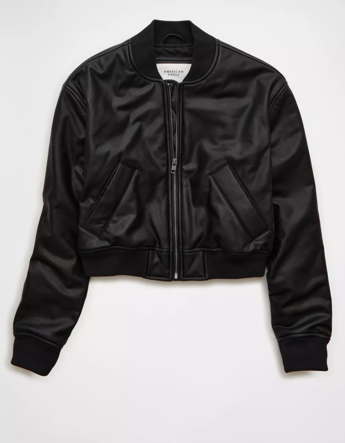 AE Faux Leather Cropped Bomber Jacket | American Eagle Outfitters (US & CA)