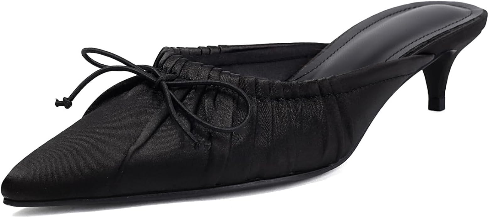 Kitten Heel Bow Mules for Women Slip On Mules Backless Low Heel Pumps | Amazon (US)