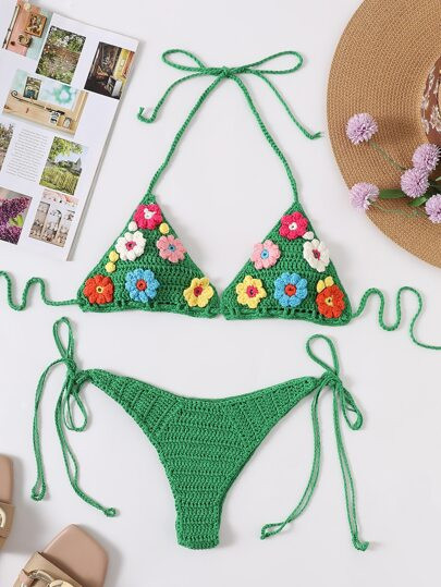 2pack Floral Applique Halter Cover Up | SHEIN