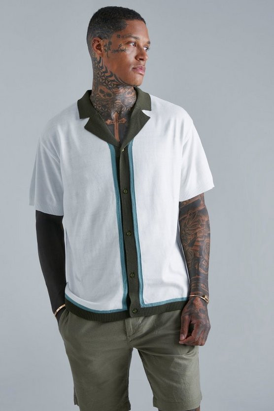 Stripe Revere Collar Knitted Shirt | boohooMAN (US & CA)