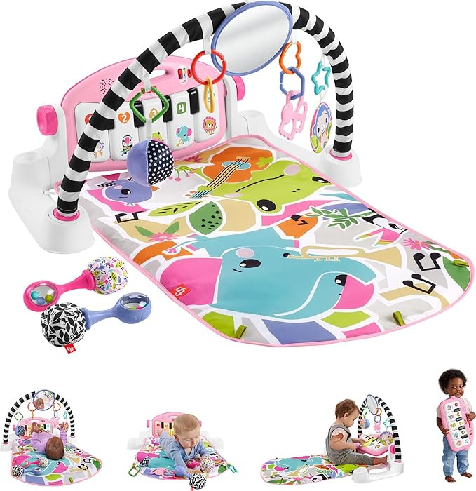 Fisher-Price Baby Musical Toy Set Glow and Grow Kick & Play Piano Gym Pink Playmat with 2 Rattle ... | Amazon (US)