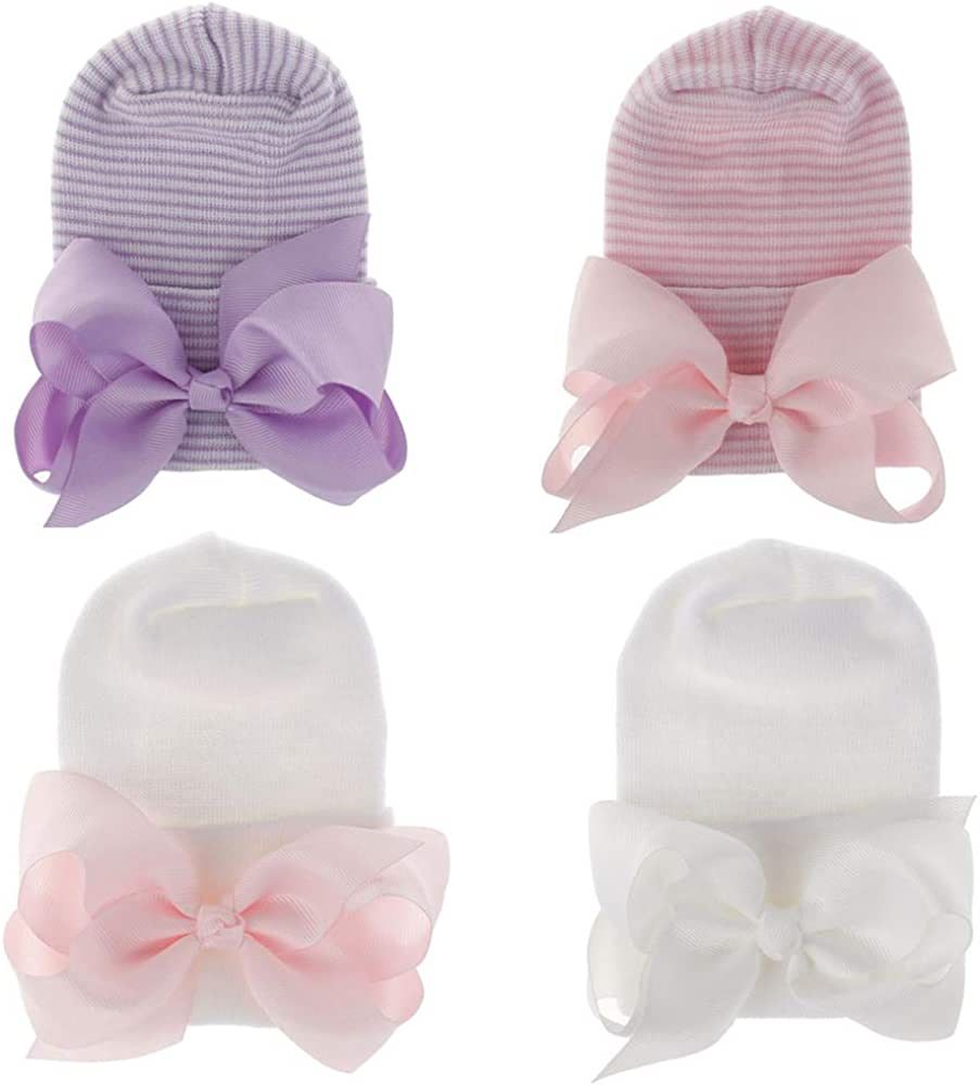 Adeimoo Newborn Hospital Hat Baby Girls Hat Cap with Bow Soft Cute Infant Knot Nursery Beanie | Amazon (US)