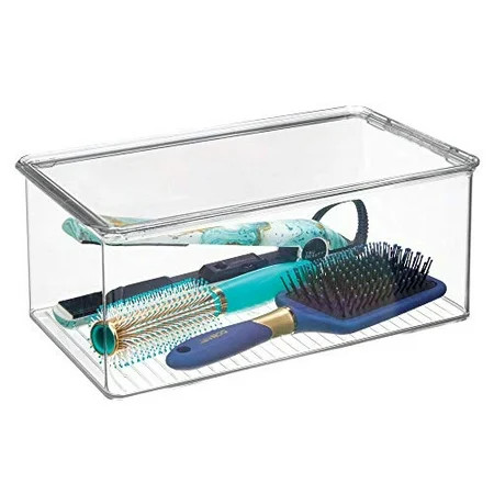 mDesign Bathroom Plastic Stackable Storage Box Container, Hinged Lid - Cabinet, Vanity Organizer for | Walmart (US)