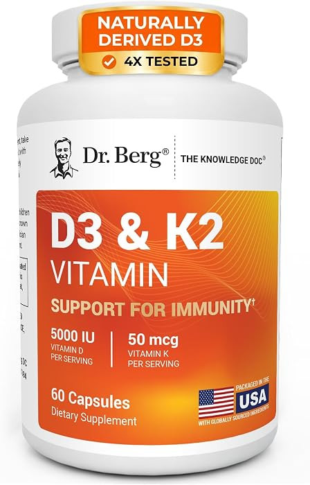 Dr. Berg Maximum Strength 7-in-1 Vitamin D3 K2 5000 IU | Naturally Derived D3 | 4X Lab-Tested & V... | Amazon (US)