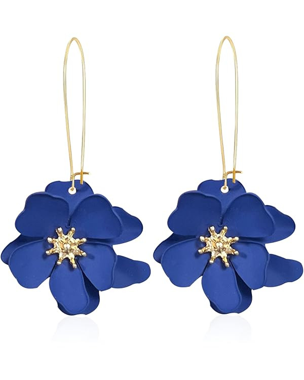 Bohemian Daisy Flower Matte Floral Long Petal Drop Dangle Earrings Layered Tiered for Women Chic ... | Amazon (US)