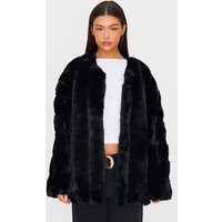 Black Faux Fur Bubble Vertical Coat | PrettyLittleThing US