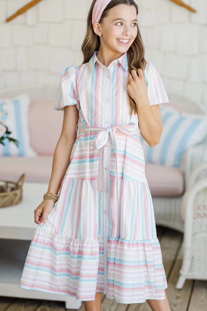 Girls: The Colleen Peach Striped Dress | The Mint Julep Boutique