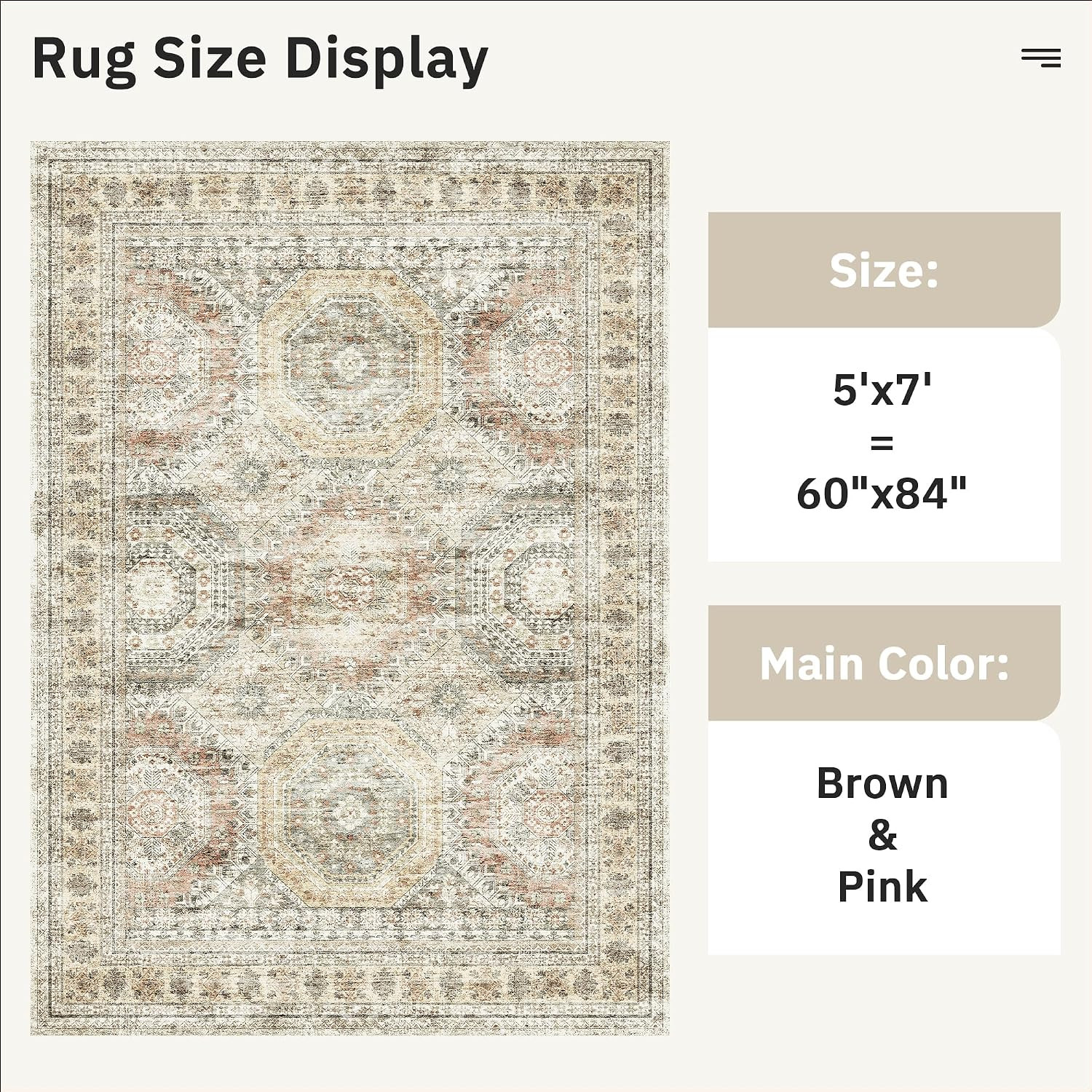 Soalmost 5x7 Area Rugs Brown Pink Low Pile Indoor Washable Trendy Faded Style Rugs for Bedroom Li... | Amazon (US)