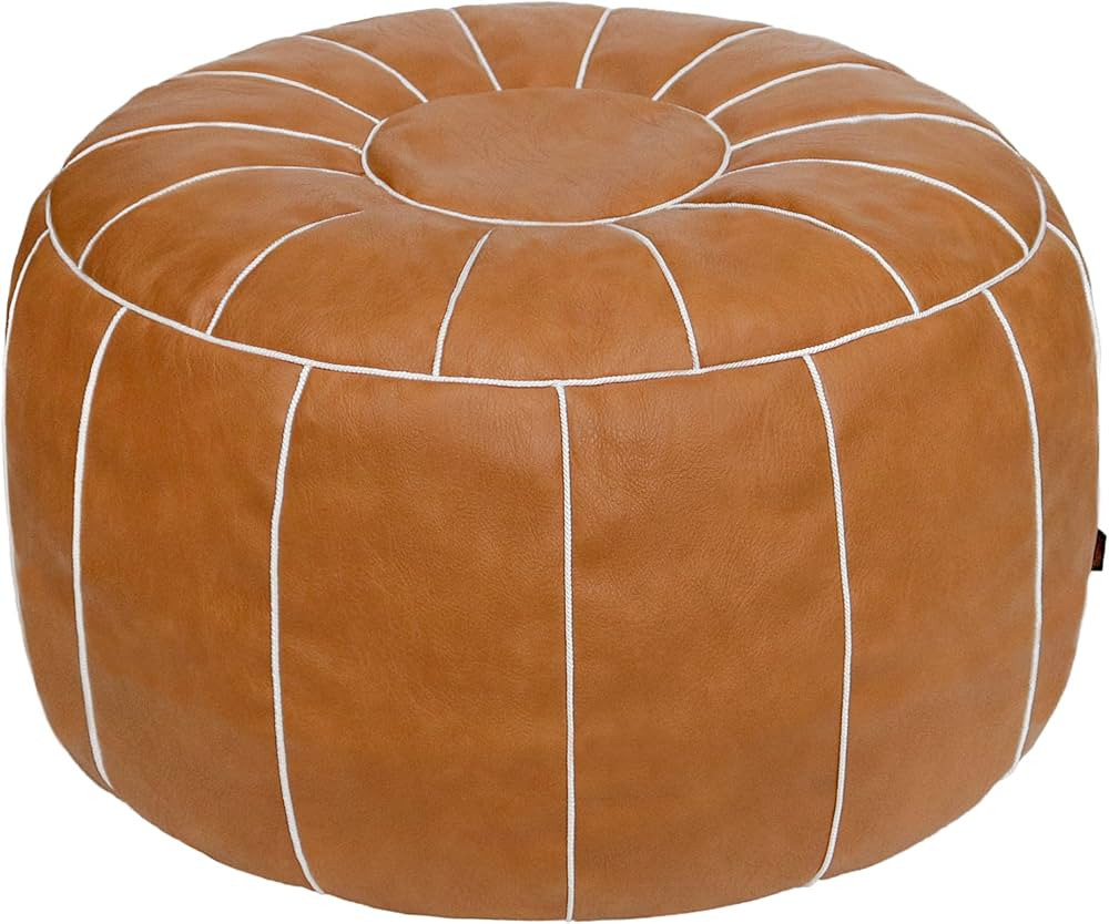 Thgonwid Unstuffed Handmade Moroccan Round Pouf Foot Stool Ottoman Seat Faux Leather Large Storag... | Amazon (CA)