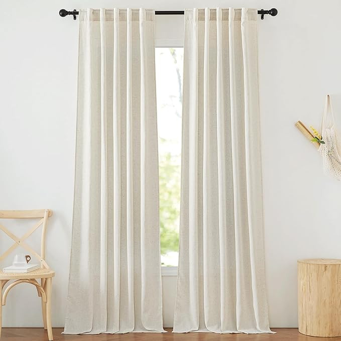 NICETOWN Flax Linen Curtains for Living Room, Rod Pocket & Back Tab Semi Sheer Window Treatments ... | Amazon (US)