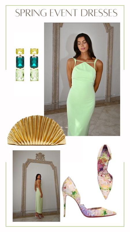 The perfect spring dress for a formal function! I love the floral Louboutin heels with Oscar de la Renta earrings. Dress from YLLW the label and Cult Gaia clutch in gold. The perfect wedding guest dress! 

#LTKshoecrush #LTKSeasonal #LTKitbag