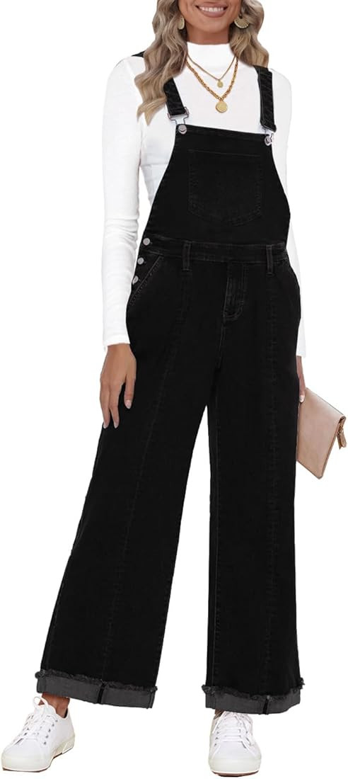 Vetinee Womens Overalls Denim Loose Fit Wide Leg Bib Stretch Baggy Jeans Jumpsuit Y2K Comfy | Amazon (US)
