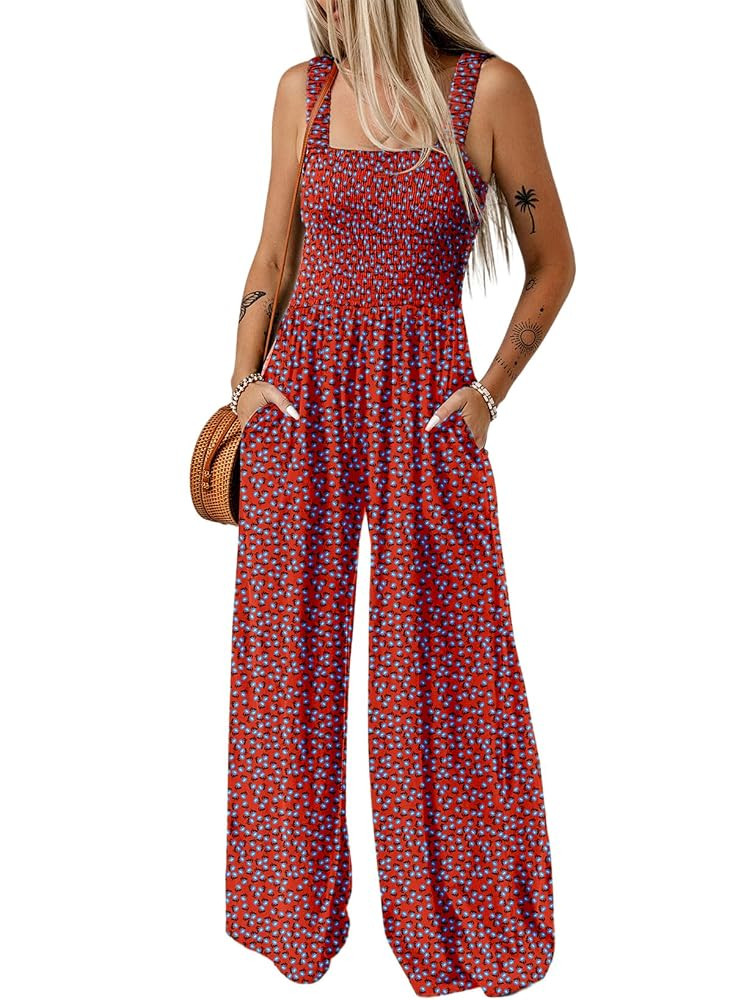 Dokotoo Women's Casual Loose Overalls Jumpsuits One Piece Sleeveless Printed Wide Leg Long Pant R... | Amazon (US)