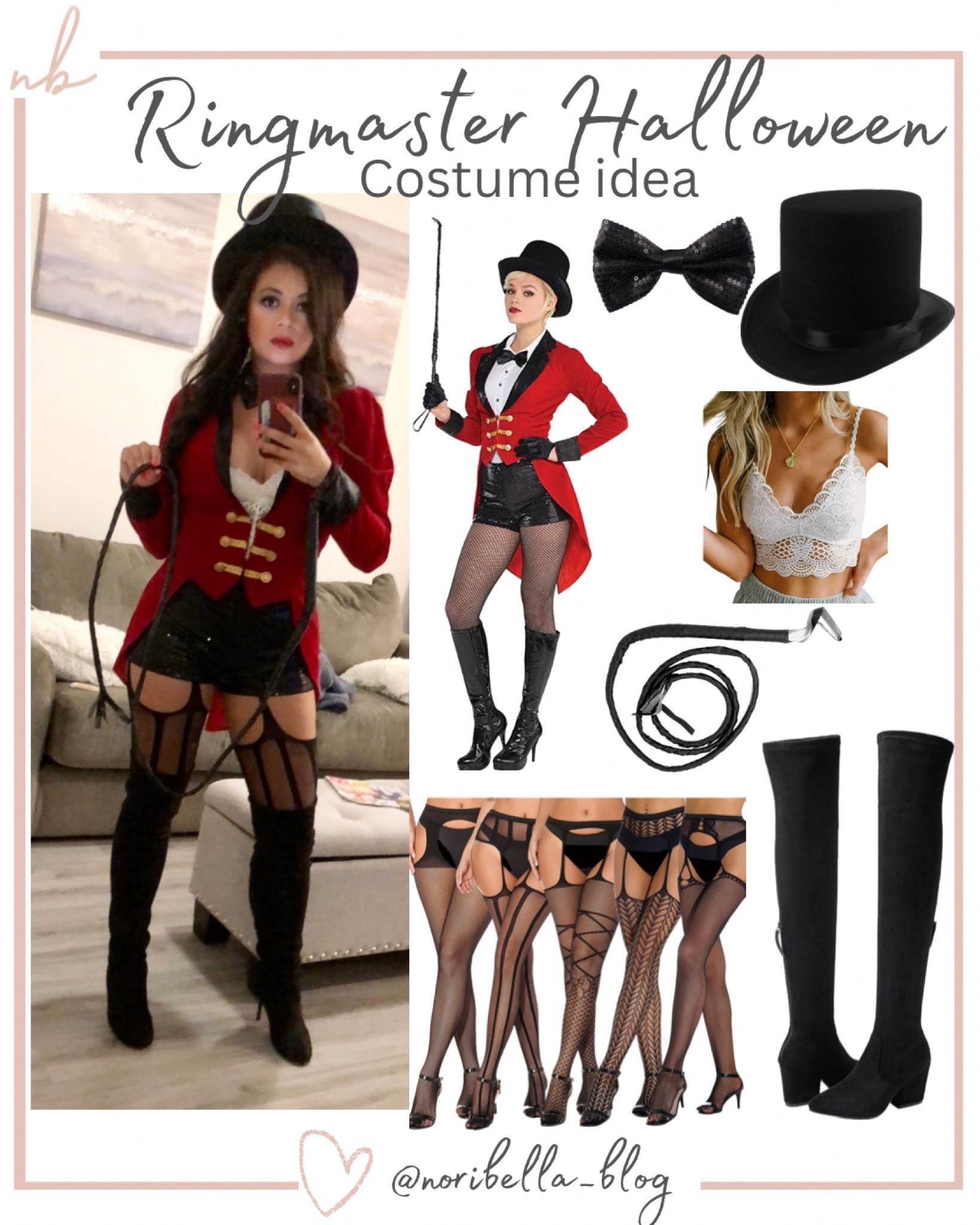 ring master costume!! Costume set comes with jacket, white bodysuit & sequin shorts. I didn’t wear the bodysuit & opted for a lace bralette.  Stockings, bow, hat , whip & boots were purchased separately. 

#LTKstyletip #LTKHalloween