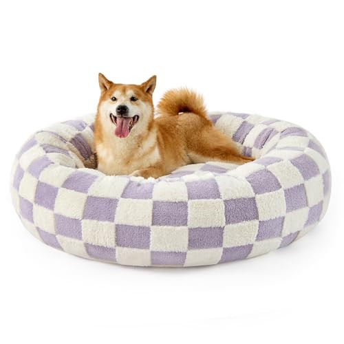 Lesure Donut Large Dog Bed - Round Cat Beds for Indoor Cats Anti-Anxiety Calming Pet Beds, Washable Cute Modern Beds with Teddy Sherpa Plush & Anti Slip Bottom Purple | Amazon (US)