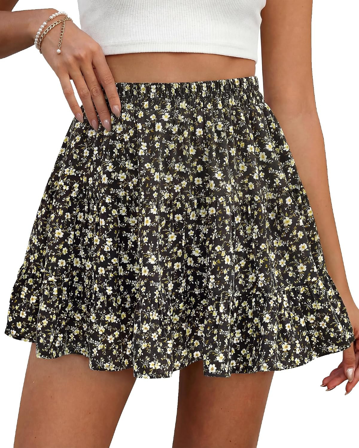 BTFBM Skirts for Women Summer Casual Floral Mini Skirt | Amazon (US)