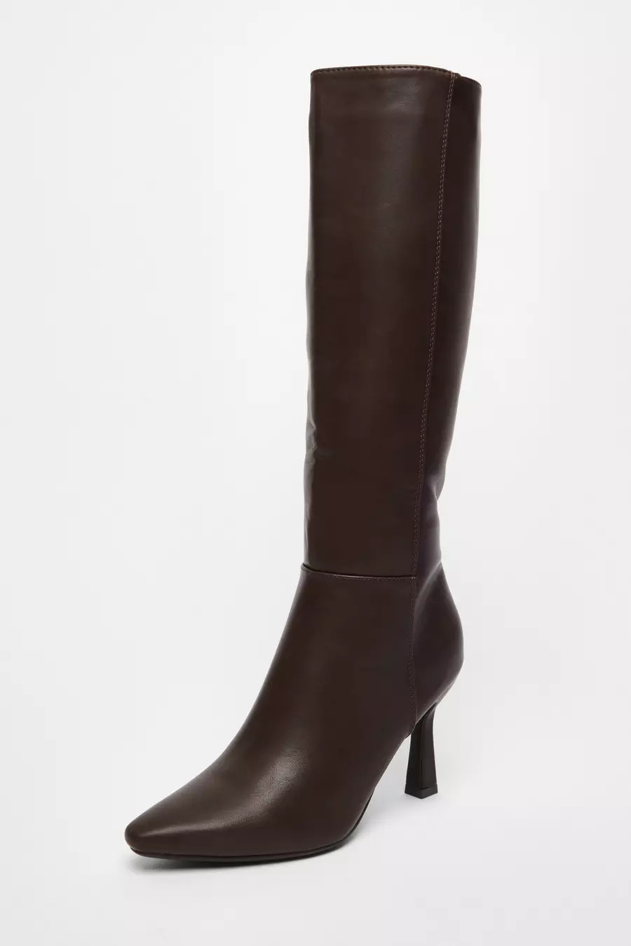 Brown Faux Leather Knee High Boots | Quiz Clothing