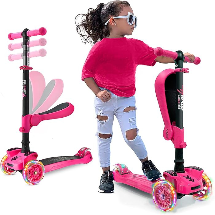 Hurtle 3-Wheeled Scooter for Kids - Wheel LED Lights, Adjustable Lean-to-Steer Handlebar, and Fol... | Amazon (US)