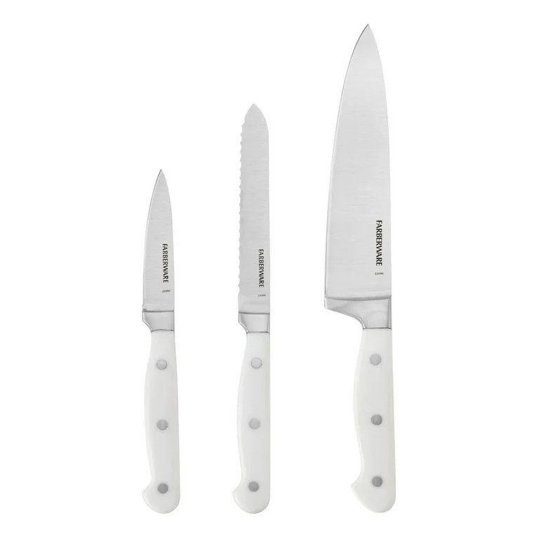Farberware Professional 3-Piece Forged Triple Rivet Chef Knife Set Razor Sharp Kitchen Knives Whi... | Walmart (US)