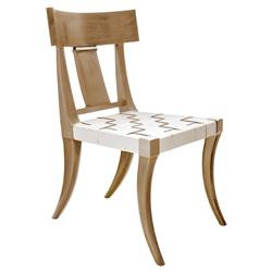Oly Studio Sussex Global Light Brown Wood Woven White Leather Dining Side Chair | Kathy Kuo Home