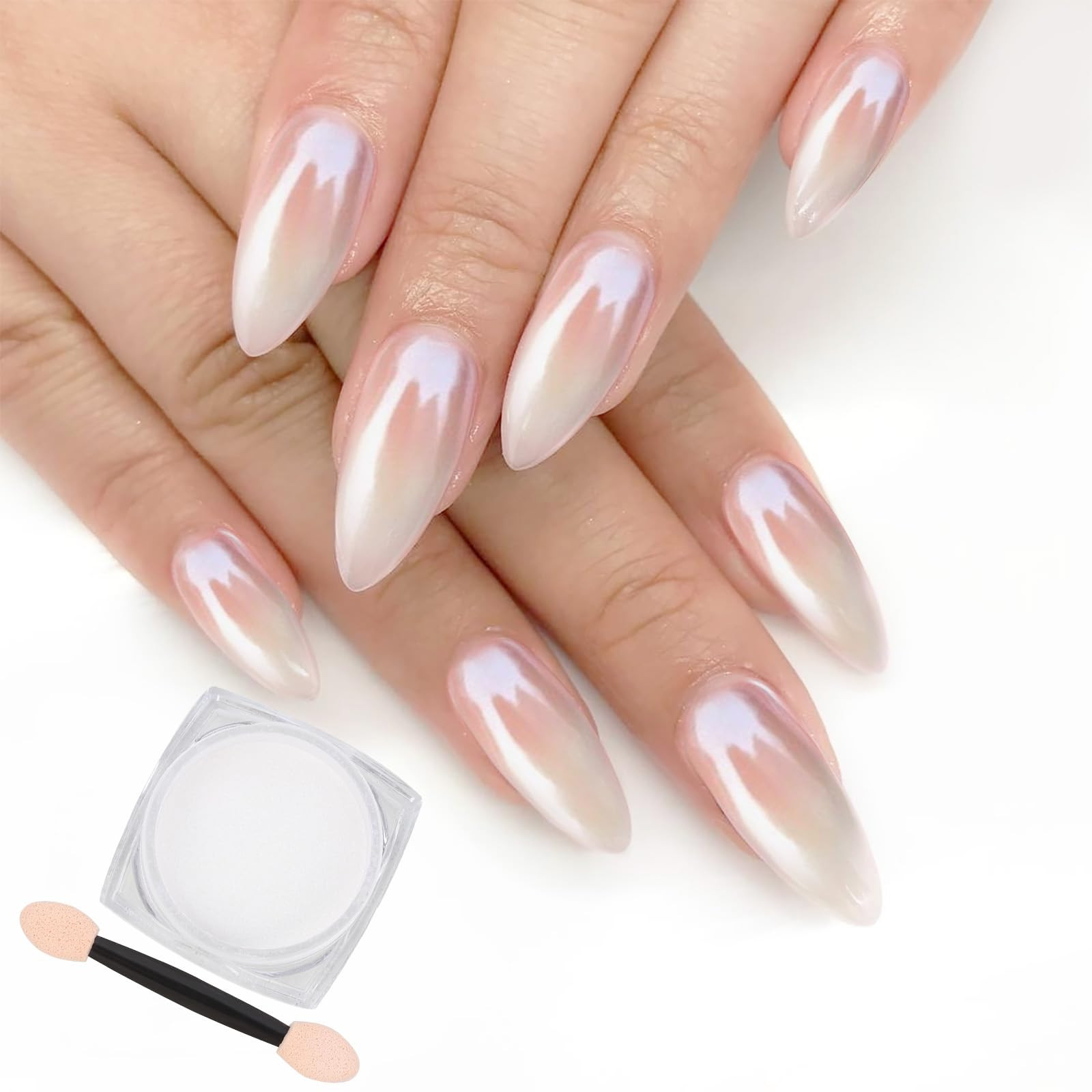 Amazon.com: Artdone White Pearl Chrome Nail Powder,Iridescent Aurora Powder Metallic Mirror Effec... | Amazon (US)