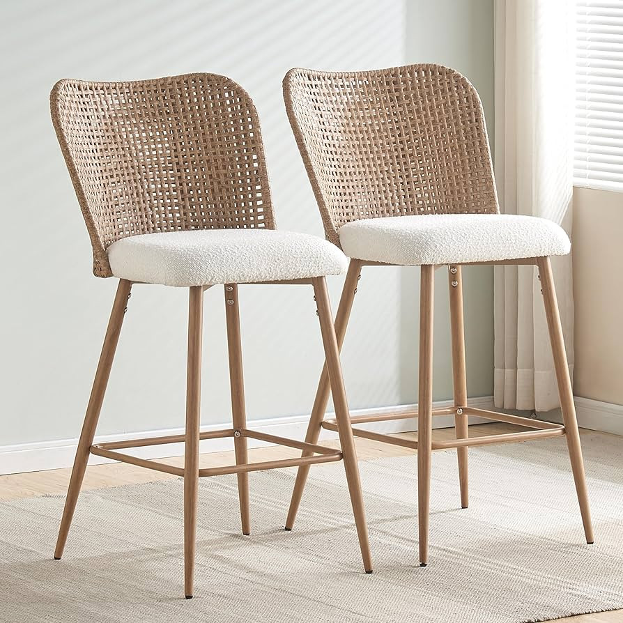 Rattan Bar Stools Set of 2, Counter Height Wicker Bar Stools Set of 2,PE Rattan Bar Stools with M... | Amazon (US)
