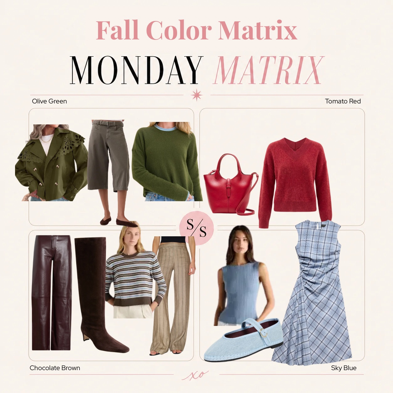 4 fall colors. Endless ways to mix them. 🤎🍷🩵🫒

Chocolate brown, burgundy, sky blue + olive green might not be the first colors you think to pair together—but that’s what makes them so good.

My favorite? Chocolate brown + sky blue. The unexpected combination that somehow just works.

Save this for the next time you’re staring at your closet thinking, “I have nothing to wear.” 😉

If you love color, mixing old + new, and outfits that make you feel good, you’re in the right place.

#LTKootd #LTKgrwm #LTKmomlife