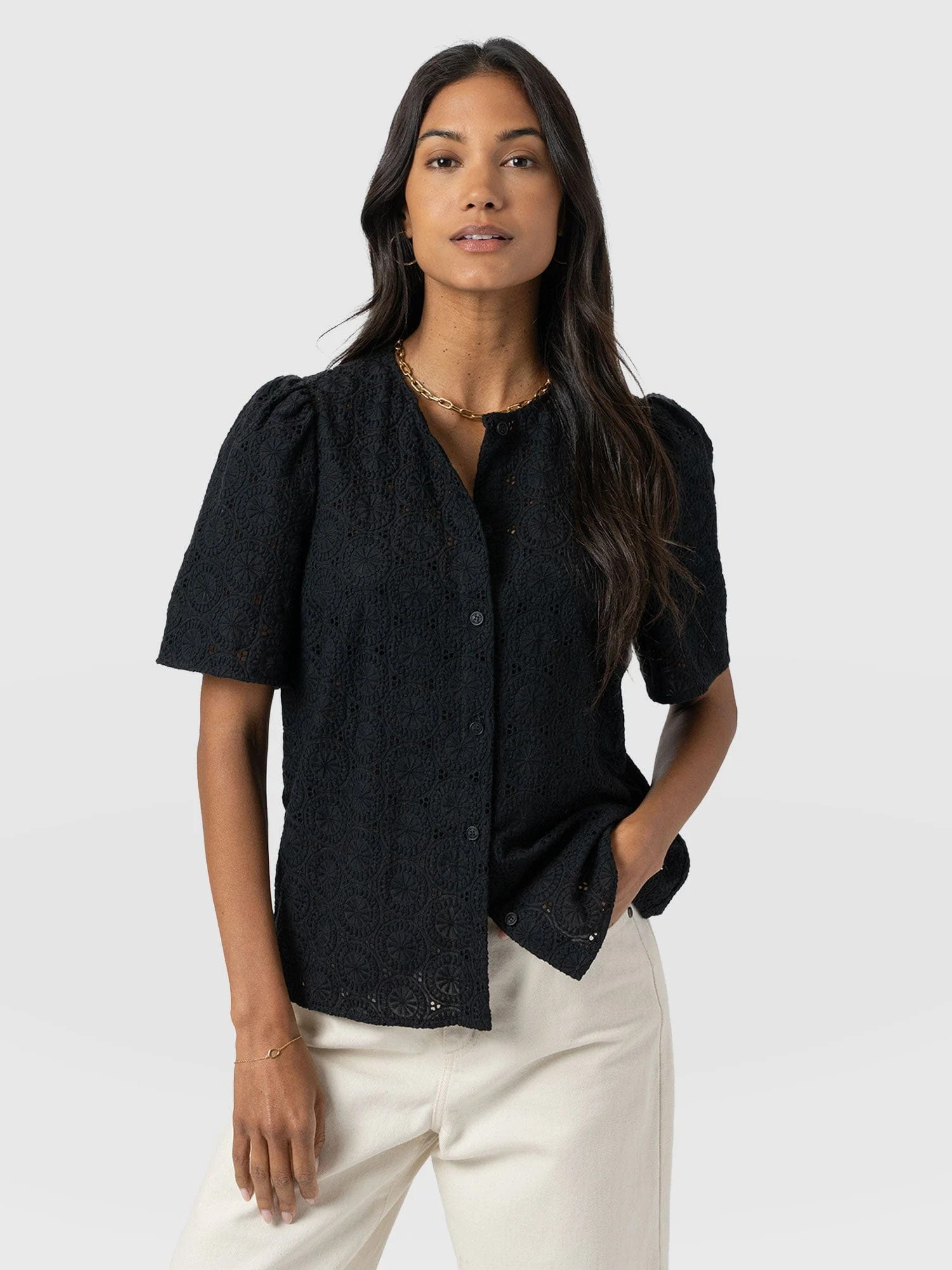 Tabitha Short Sleeve Blouse - Black | Saint + Sofia