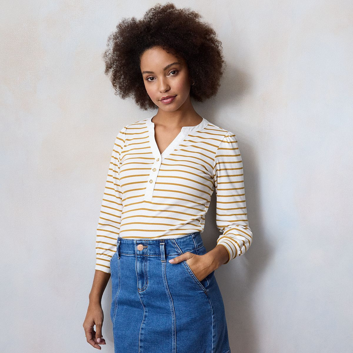 Women's LC Lauren Conrad 3/4 Sleeve Henley Top | Kohl's