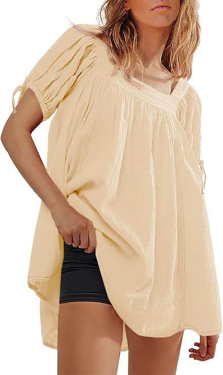 Tankaneo Womens Square Neck Babydoll Tops Summer Puff Short Sleeve Tunic Shirts Casual Loose Fit ... | Amazon (US)