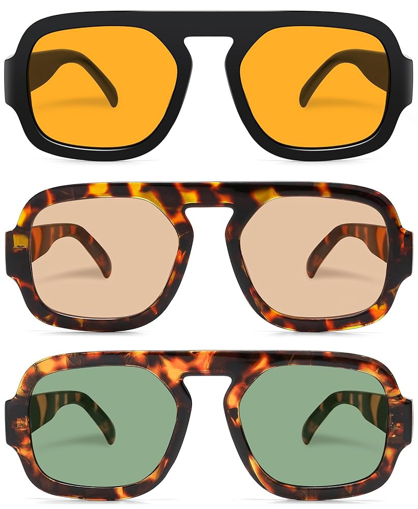 Retro Square Aviator Sunglasses for Women Men 70s Vintage style Shades Trendy Flat Top UV Protect... | Amazon (US)