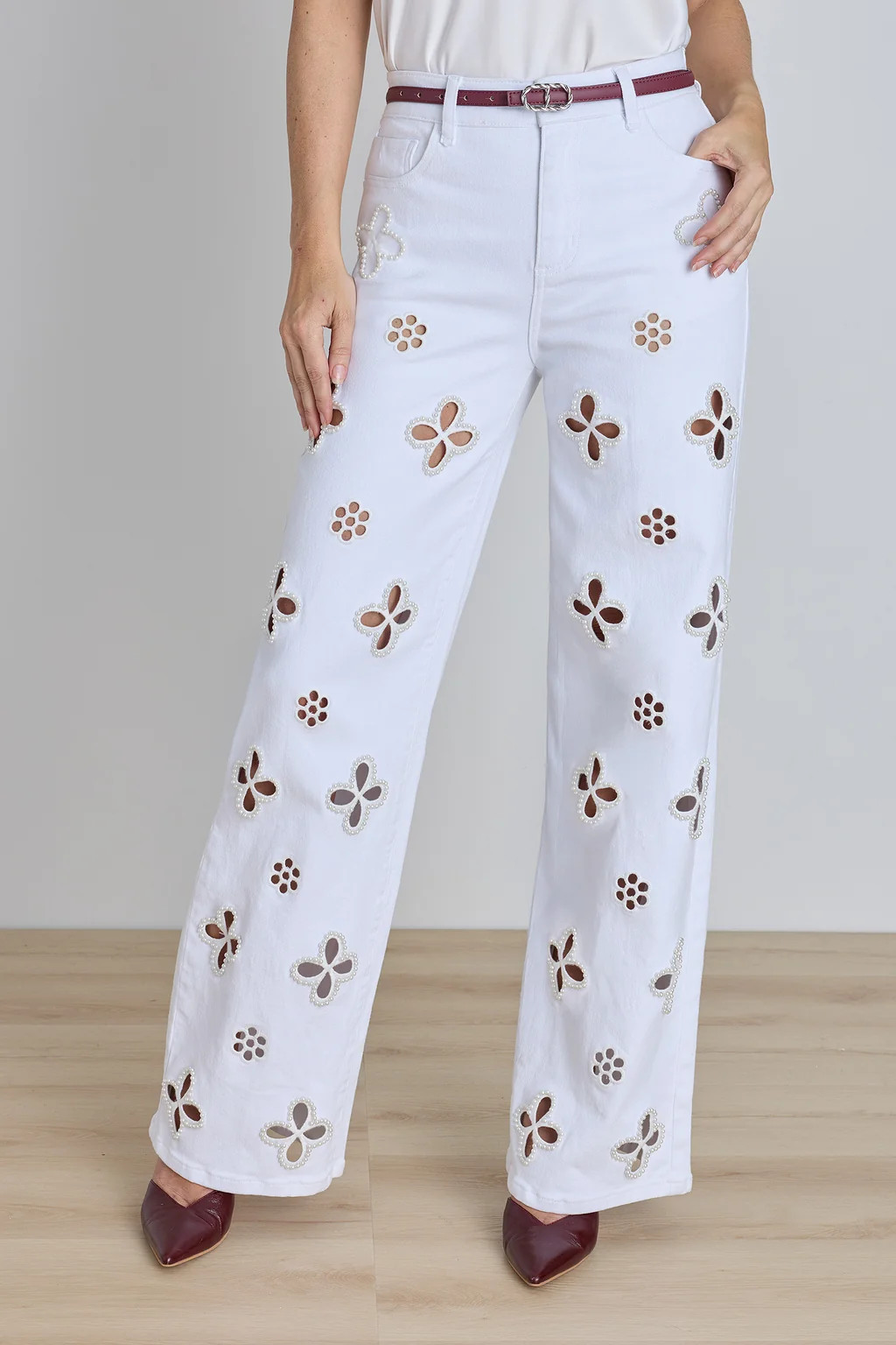 Kaia Pearl High Rise Jean - White | The Noli Shop