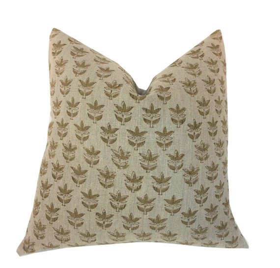 Kama Floral Block Print Pillow Cover  Caramel on Natural | Etsy | Etsy (US)