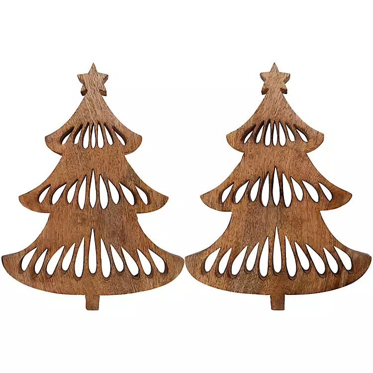 New! Brown Christmas Tree 2-pc. Wooden Trivet Sets | Kirkland's Home